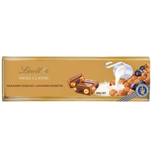Lindt Gold Bar Milk Raisin Nuts 300gm